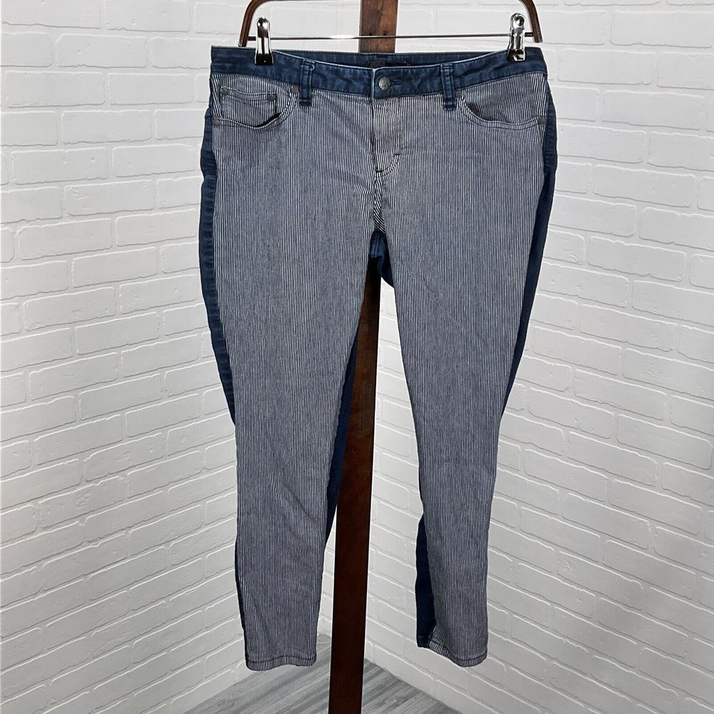 prAna Jeans Women 10/30 Blue Striped Front Tapered Ankle Organic Cotton Stretch